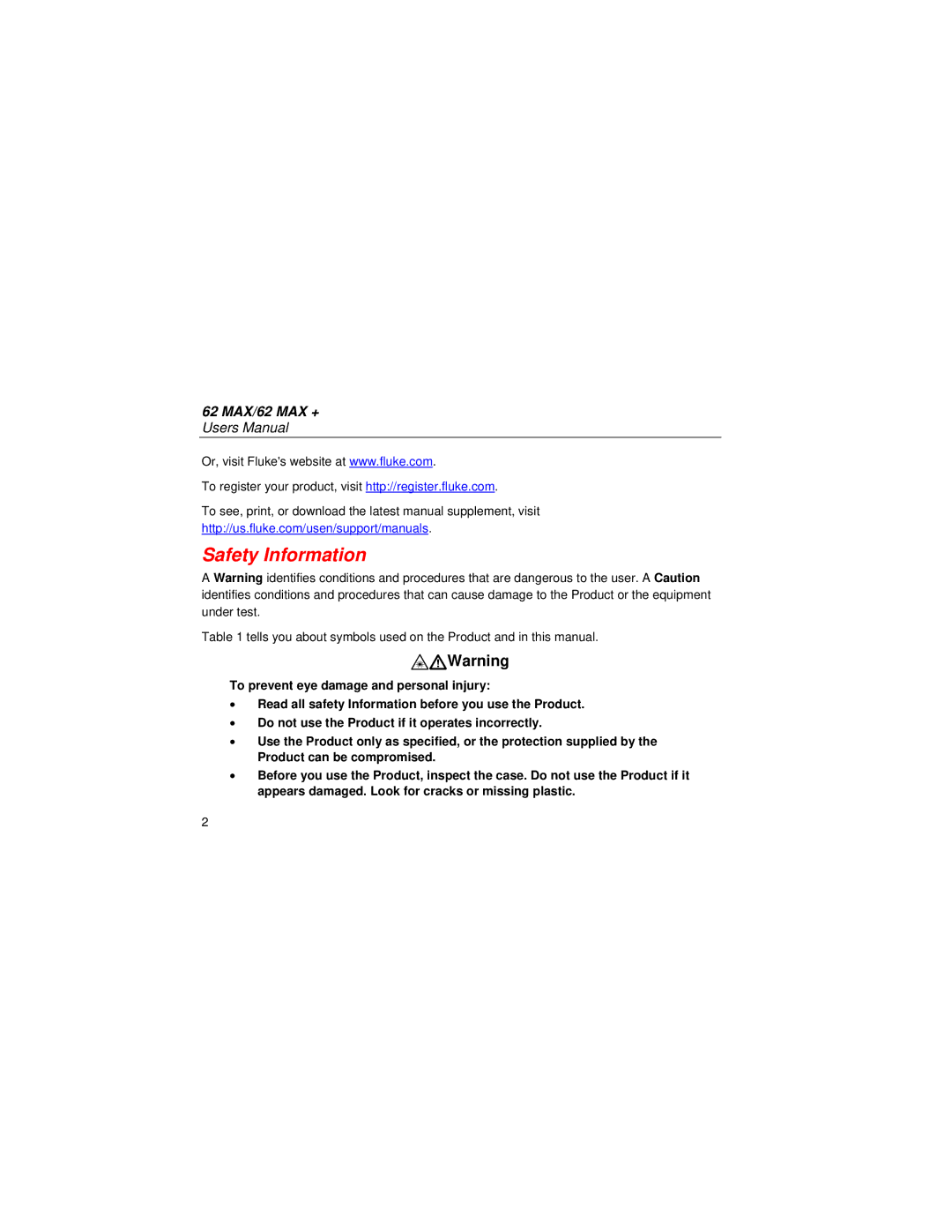 Fluke PN 4060712 specifications Safety Information 