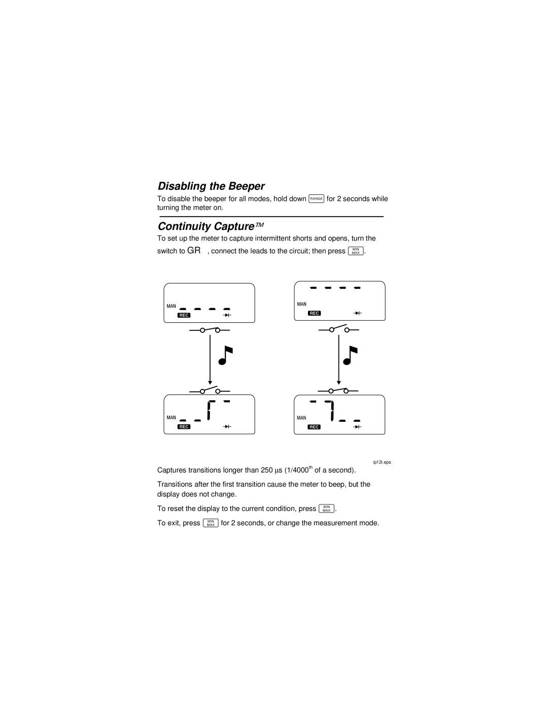 Fluke PN 643657 instruction sheet Disabling the Beeper, Continuity Capture 