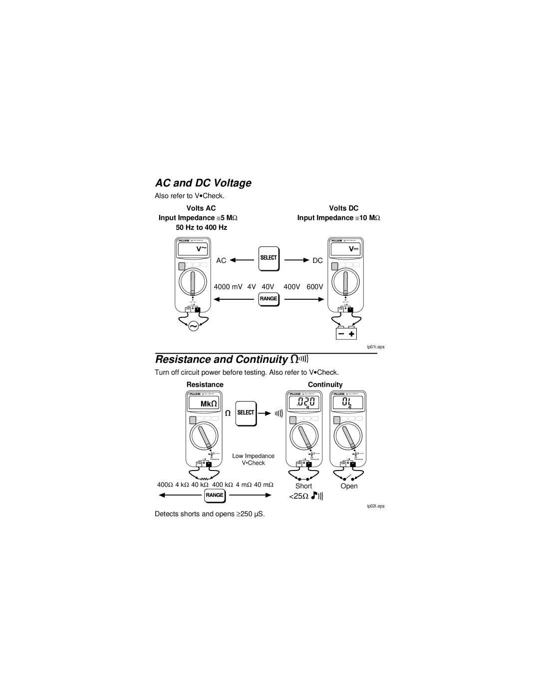 Fluke PN 643657 instruction sheet AC and DC Voltage, Resistance and Continuity eR 