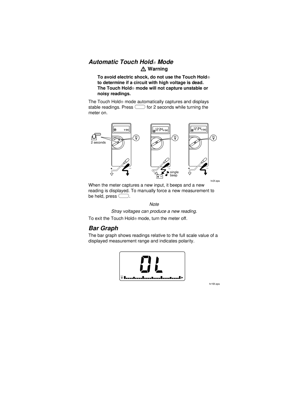 Fluke PN 650454 instruction sheet Automatic Touch Hold Mode, Bar Graph 