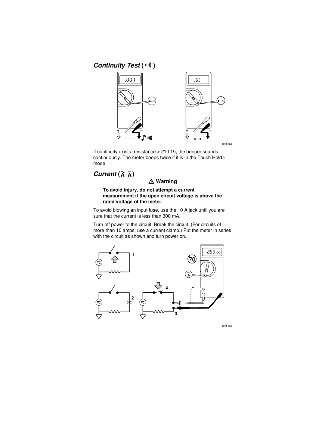 Fluke PN 650454 instruction sheet Continuity Test R, Current ? a 