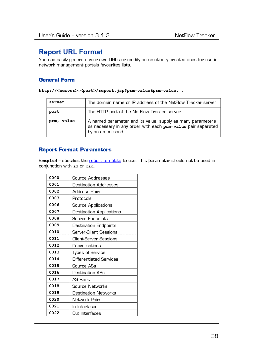 Fluke Recording Equipment manual Report URL Format, General Form, Report Format Parameters 