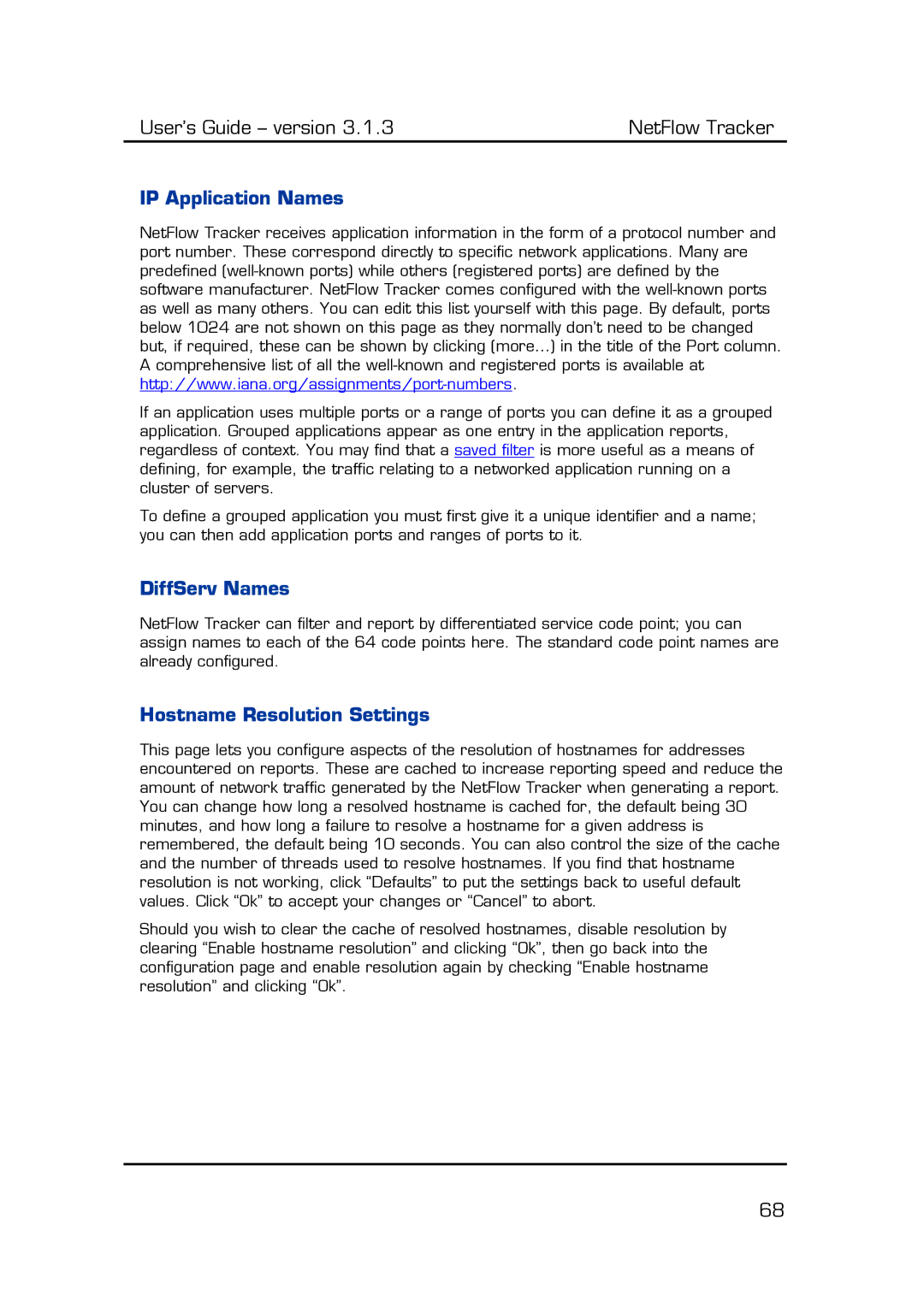 Fluke Recording Equipment manual IP Application Names, DiffServ Names, Hostname Resolution Settings 