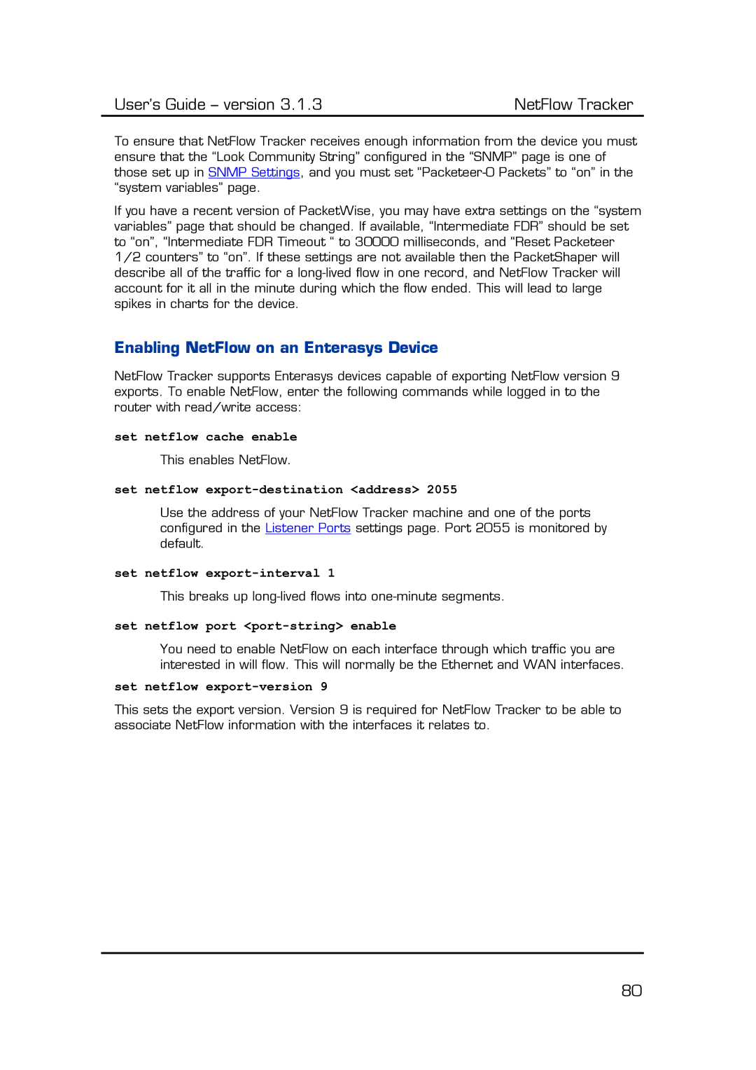 Fluke Recording Equipment manual Enabling NetFlow on an Enterasys Device 