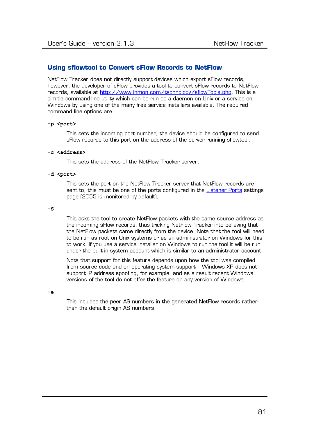 Fluke Recording Equipment manual Using sflowtool to Convert sFlow Records to NetFlow, Address 