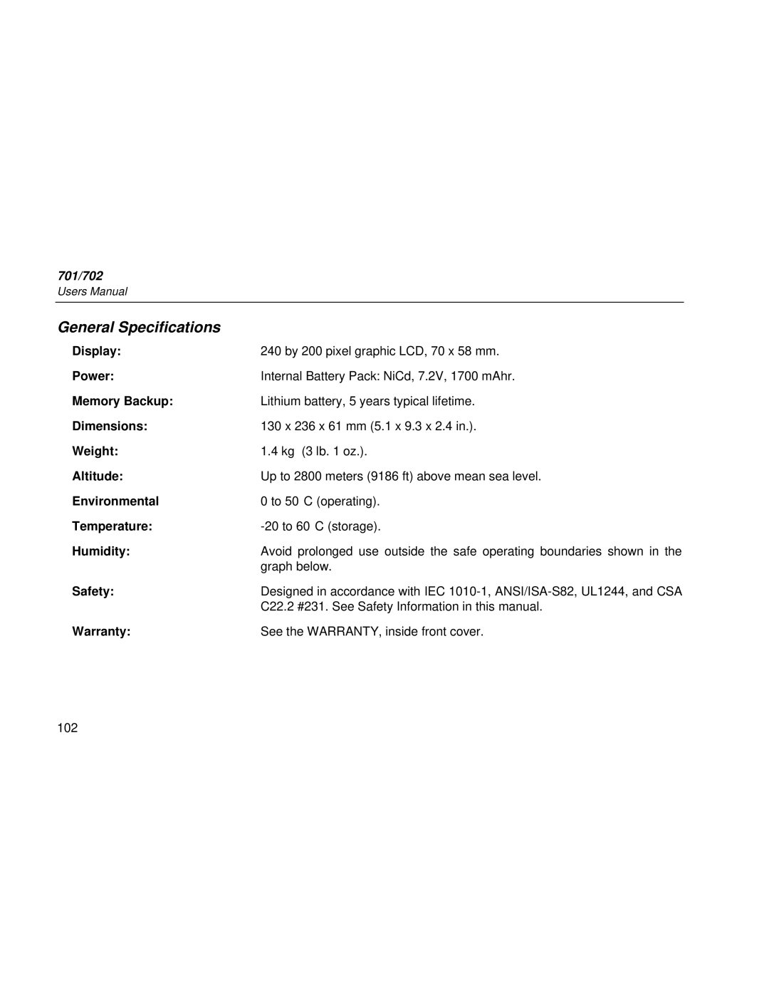 Fluke Rev. 4 user manual General Specifications, Safety 