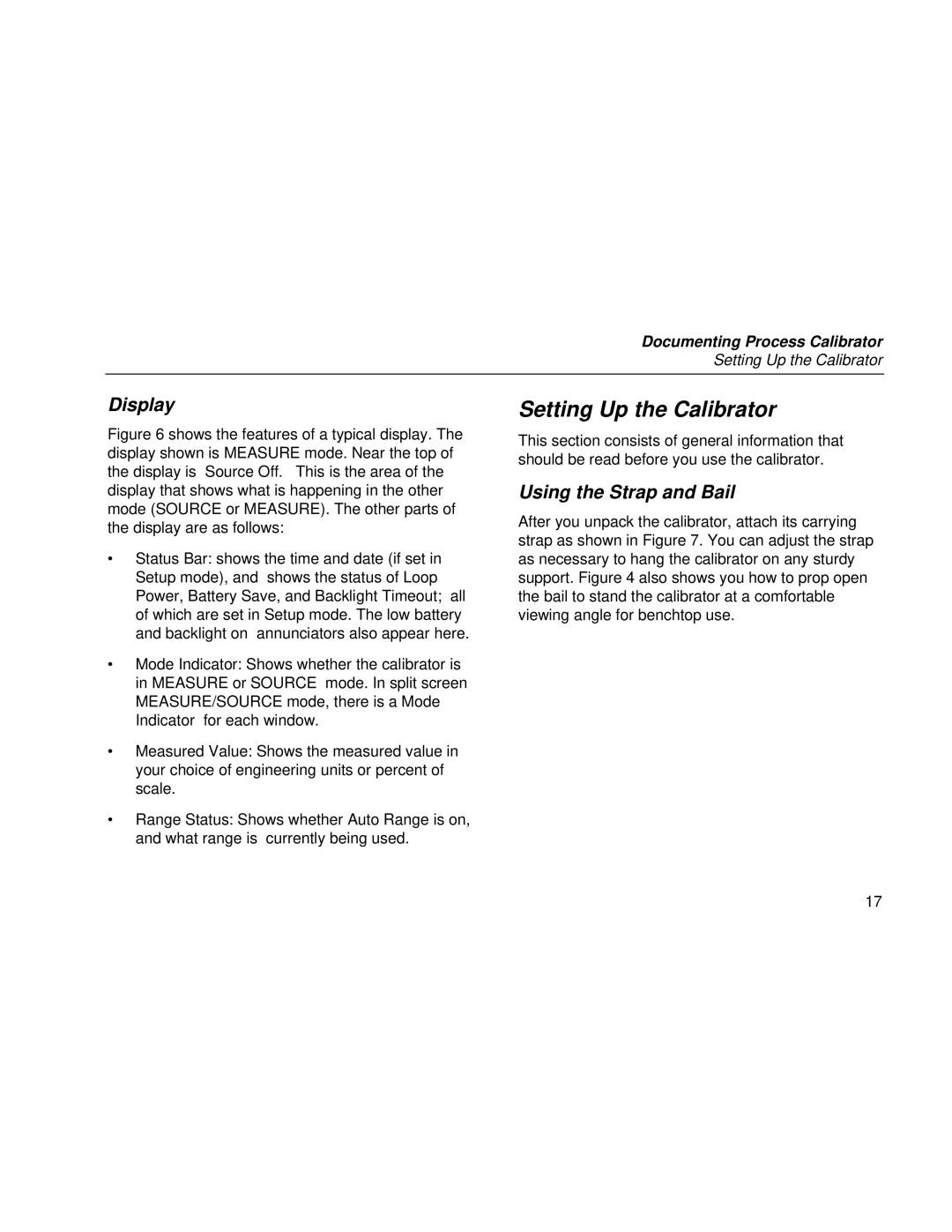 Fluke Rev. 4 user manual Setting Up the Calibrator, Display, Using the Strap and Bail 
