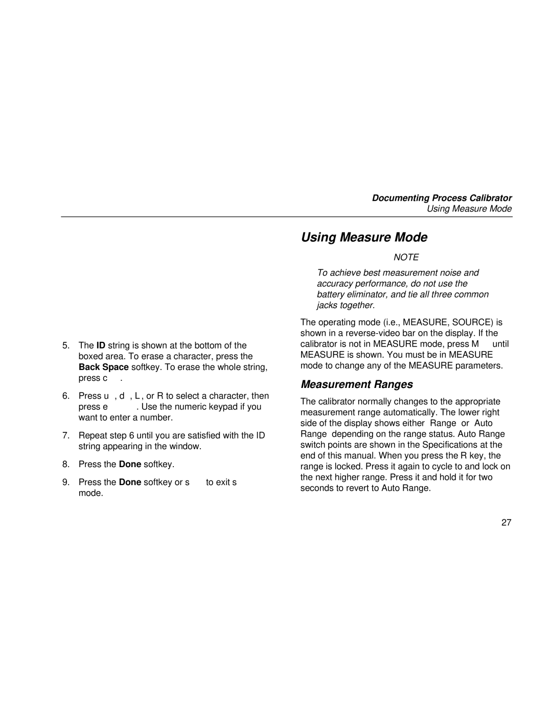 Fluke Rev. 4 user manual Using Measure Mode, Measurement Ranges 