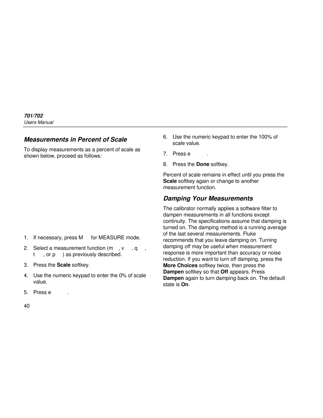 Fluke Rev. 4 user manual Measurements in Percent of Scale, Damping Your Measurements 