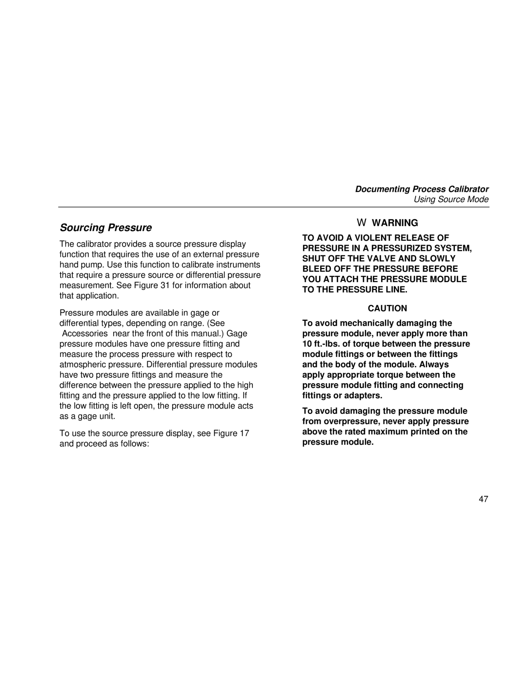 Fluke Rev. 4 user manual Sourcing Pressure 