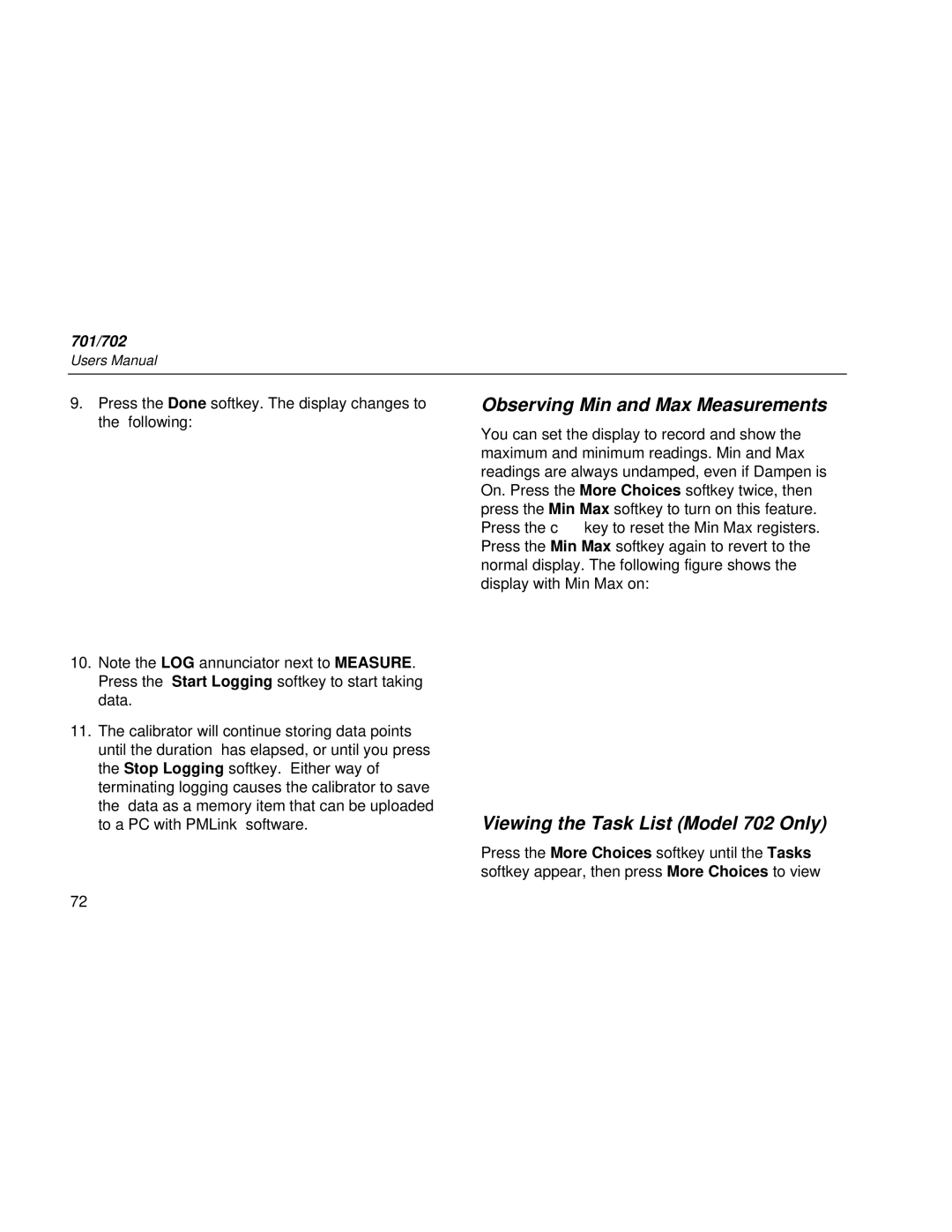 Fluke Rev. 4 user manual Observing Min and Max Measurements, Viewing the Task List Model 702 Only 