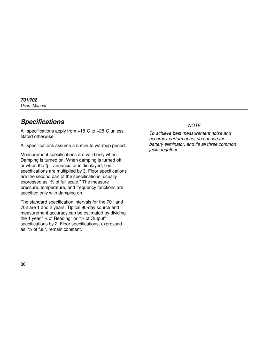 Fluke Rev. 4 user manual Specifications 