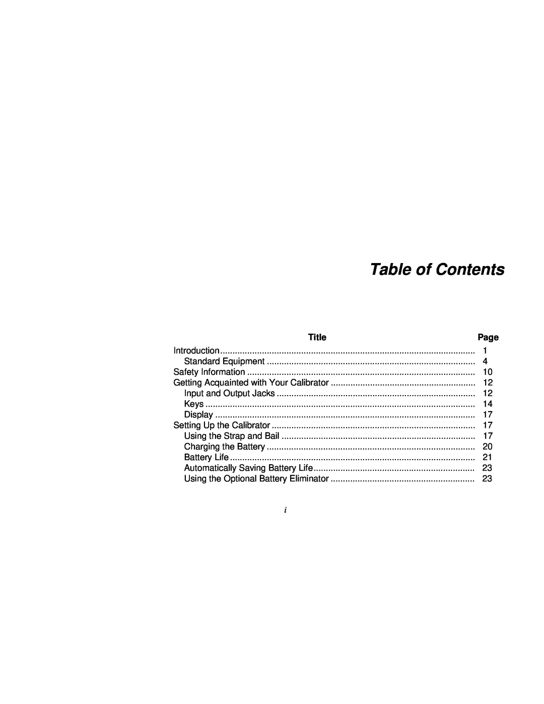 Fluke Rev. 4 user manual Table of Contents, Title 