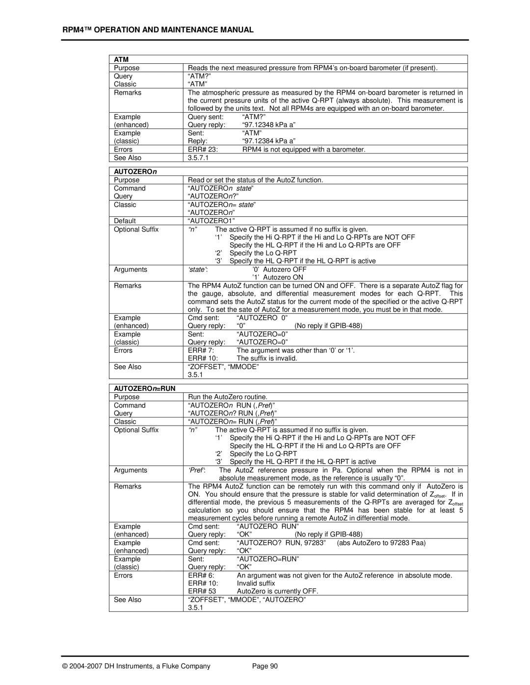 Fluke RPM4 manual ‘state’, AUTOZEROn=RUN 