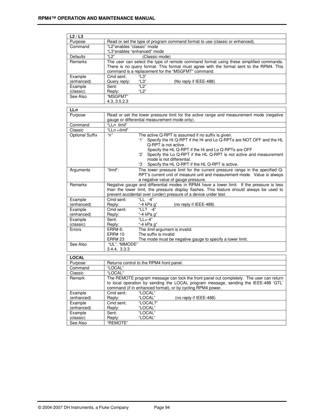 Fluke RPM4 manual L2 / L3, LLn =limit, Limit 