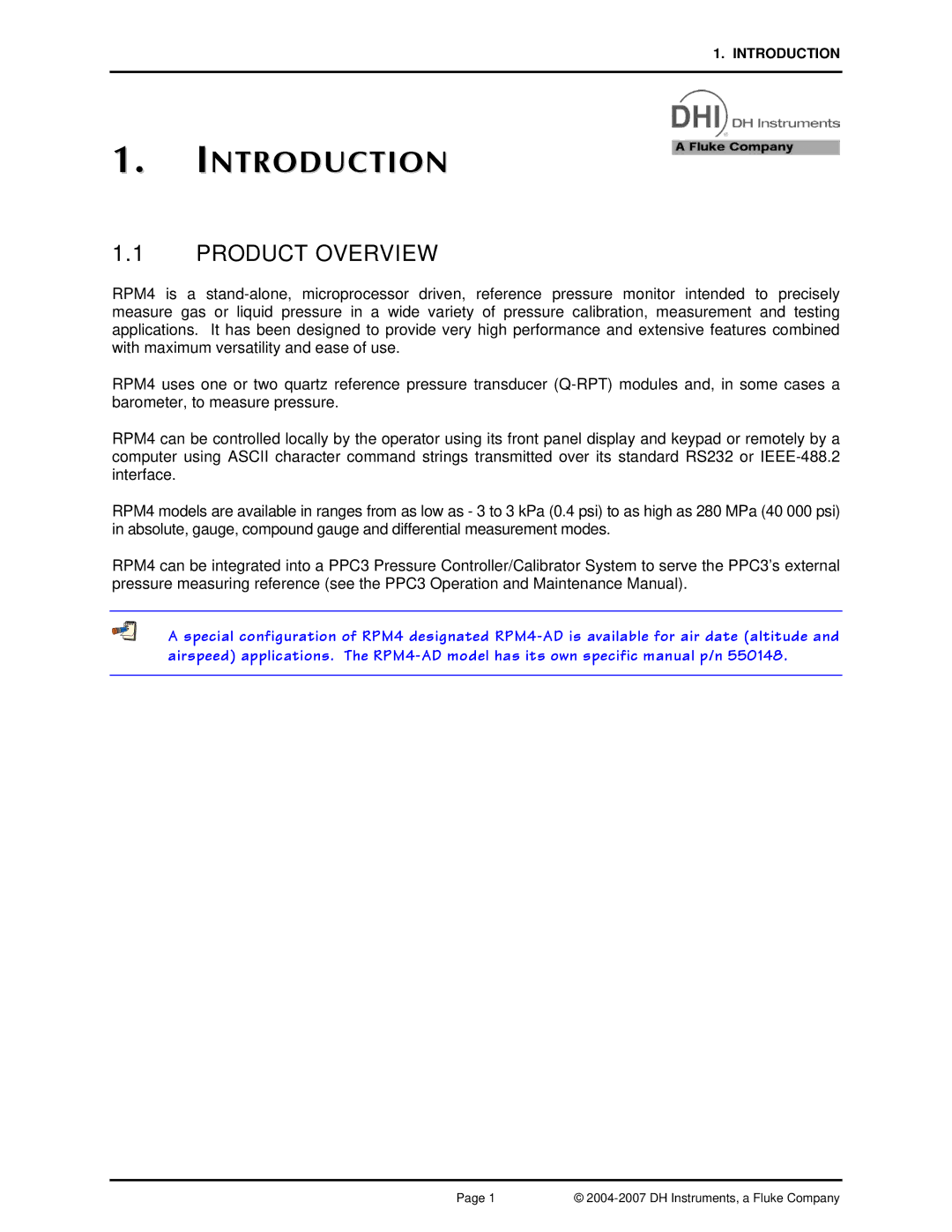 Fluke RPM4 manual Introduction, Product Overview 