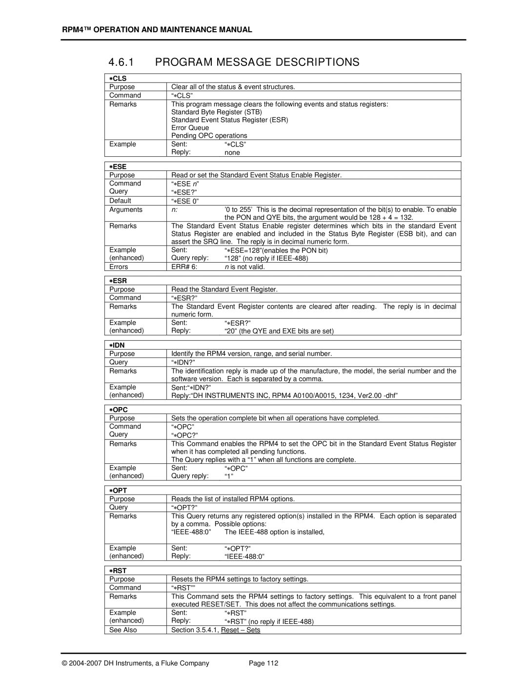 Fluke RPM4 manual Program Message Descriptions 