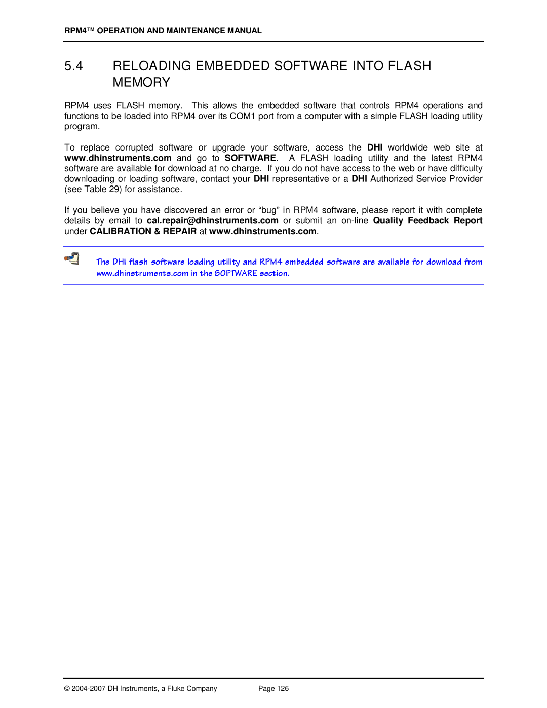 Fluke RPM4 manual Reloading Embedded Software Into Flash Memory 