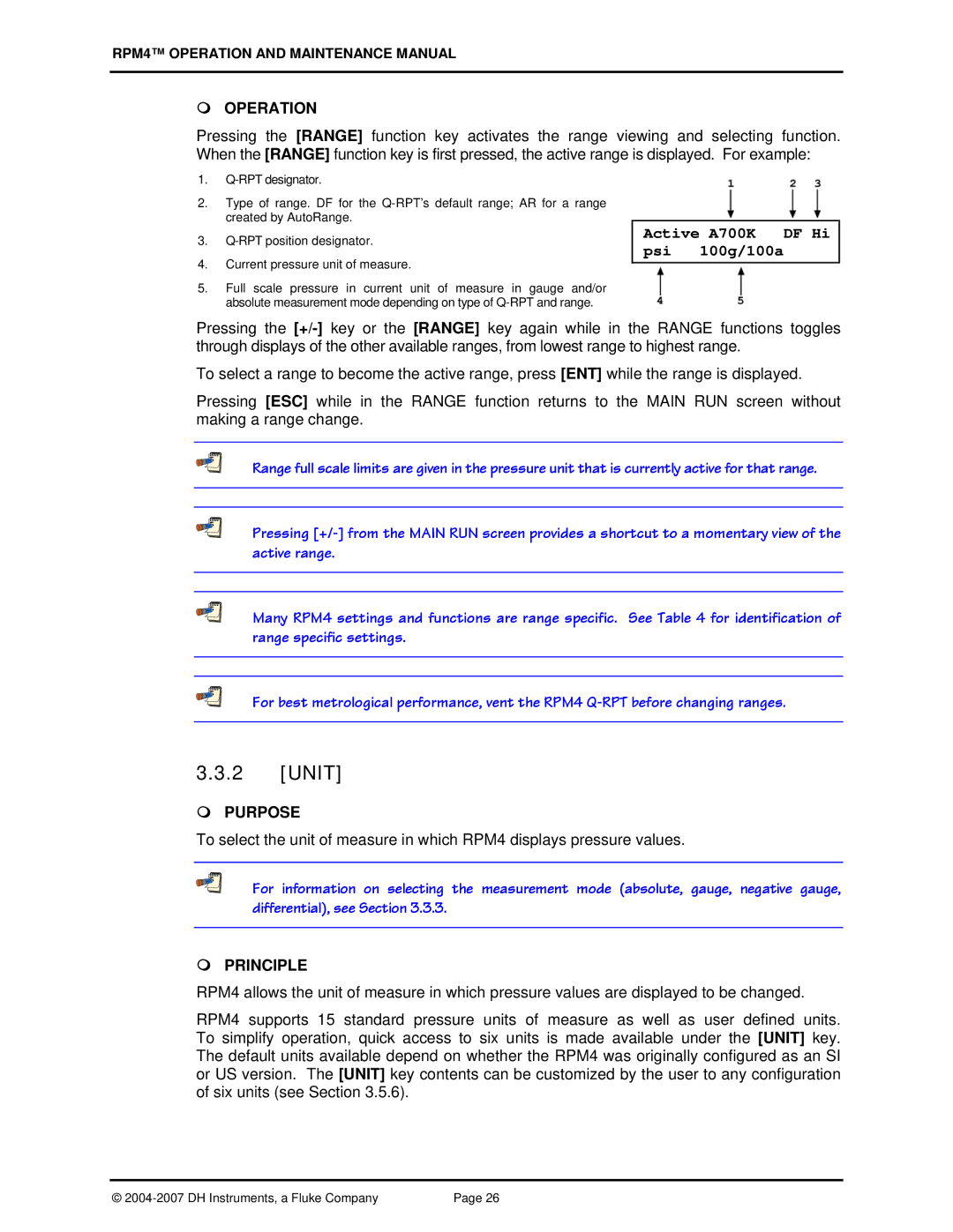 Fluke RPM4 manual Unit,  Operation 