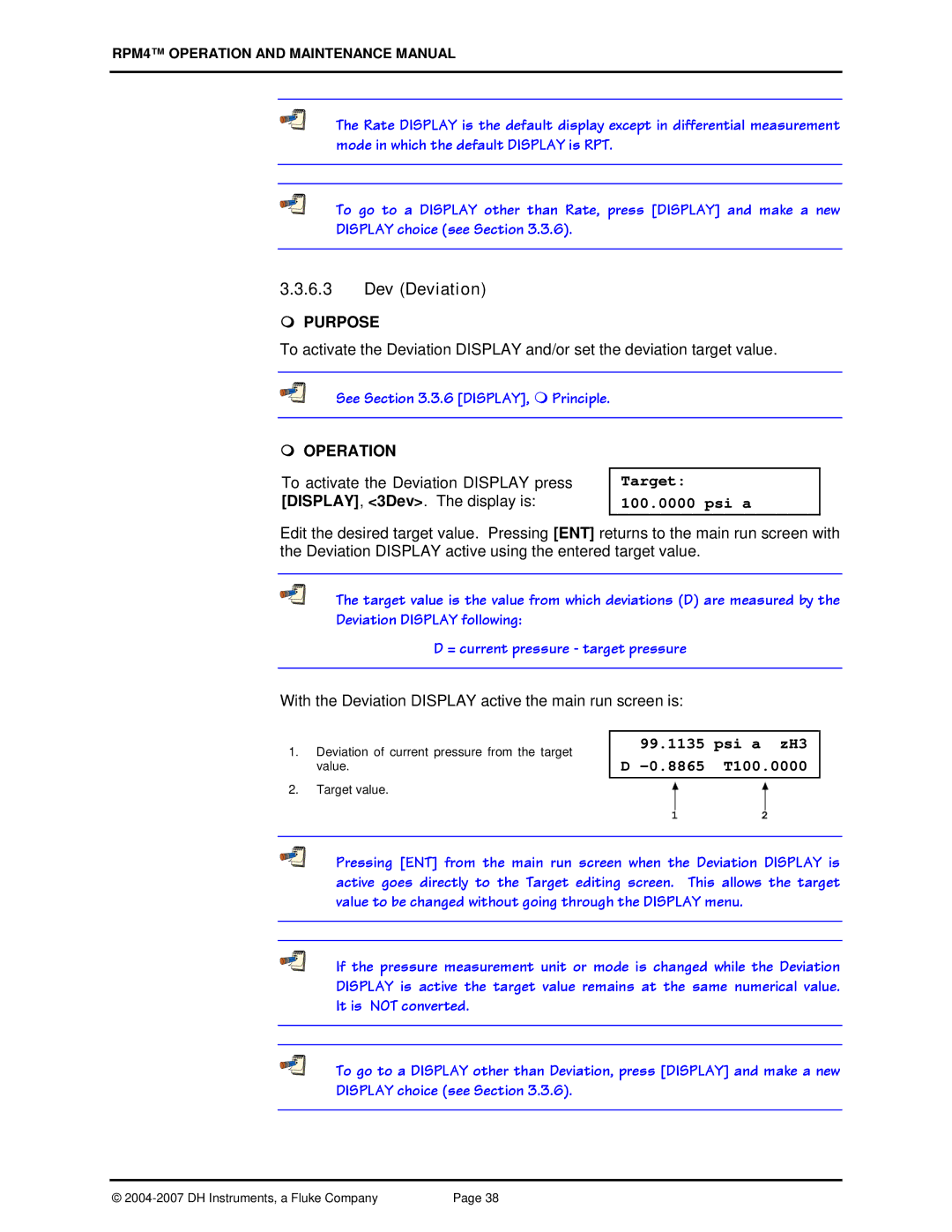 Fluke RPM4 manual Dev Deviation, Target 100.0000 psi a, Psi a zH3 D -0.8865 T100.0000 