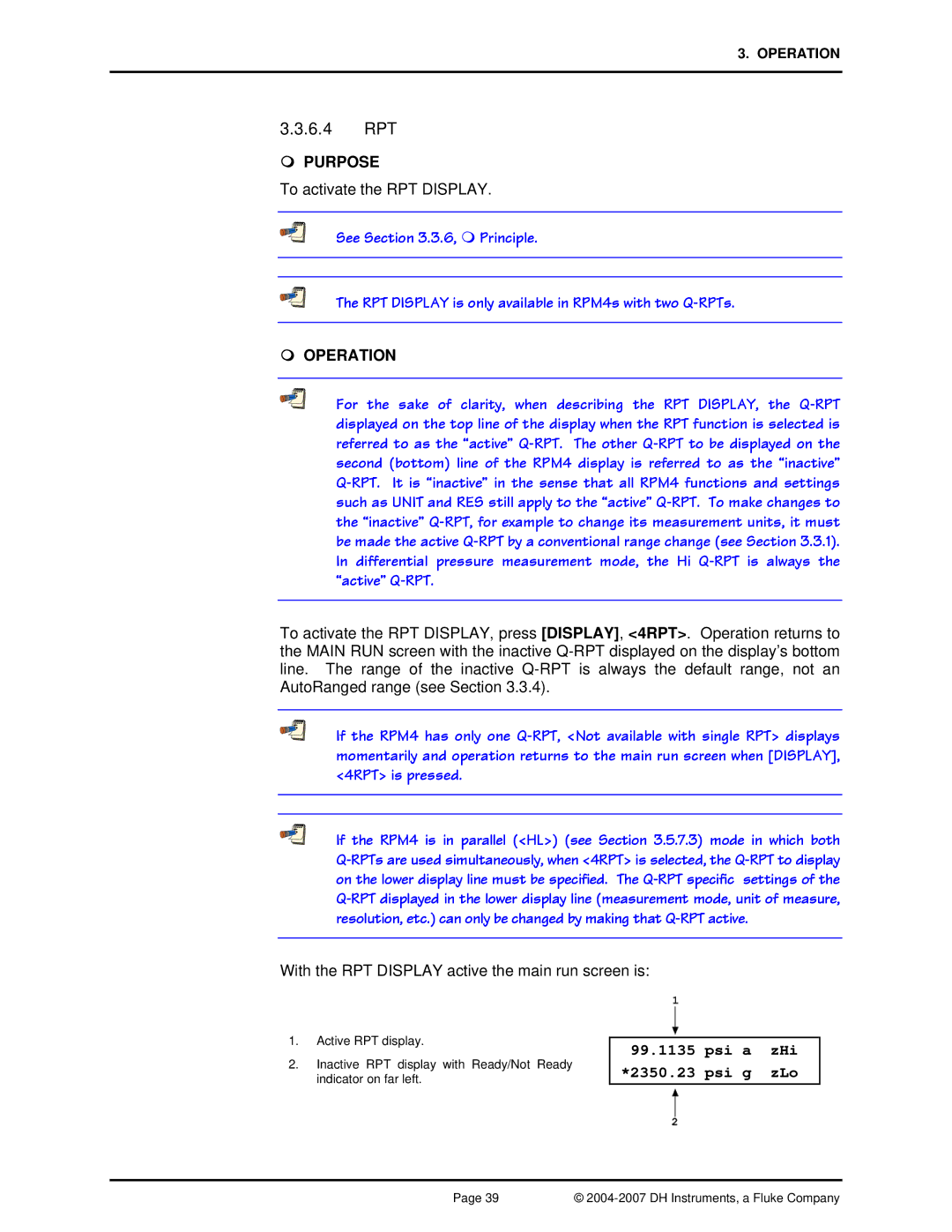Fluke RPM4 manual 6.4 RPT, Psi a zHi Psi g zLo 