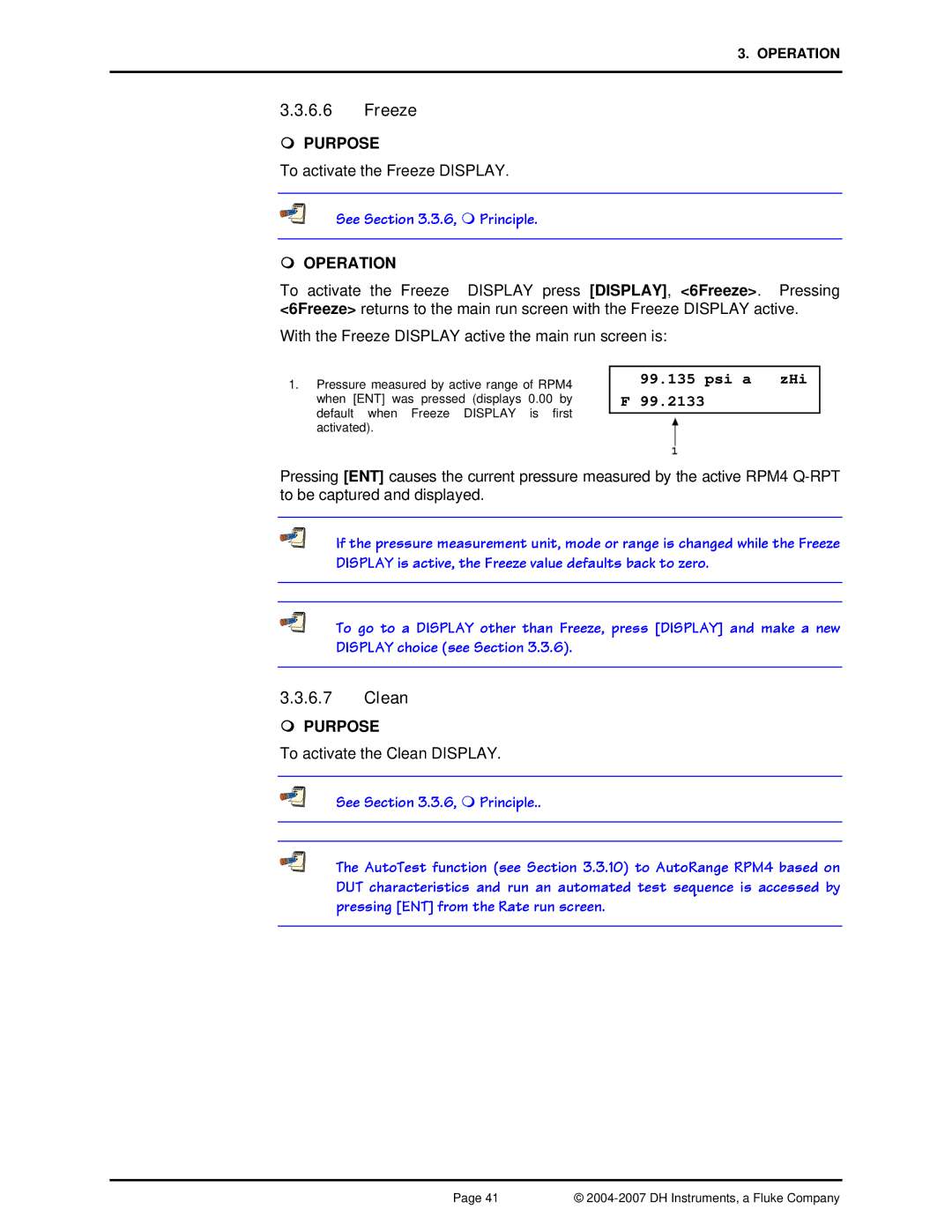 Fluke RPM4 manual Freeze, Clean, Psi a zHi F 
