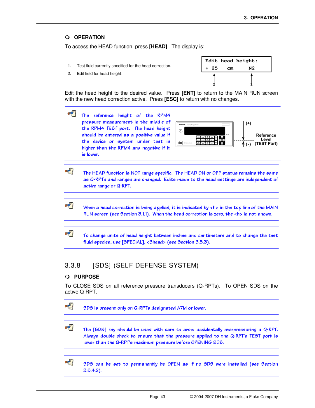 Fluke RPM4 manual SDS Self Defense System, Edit head height 