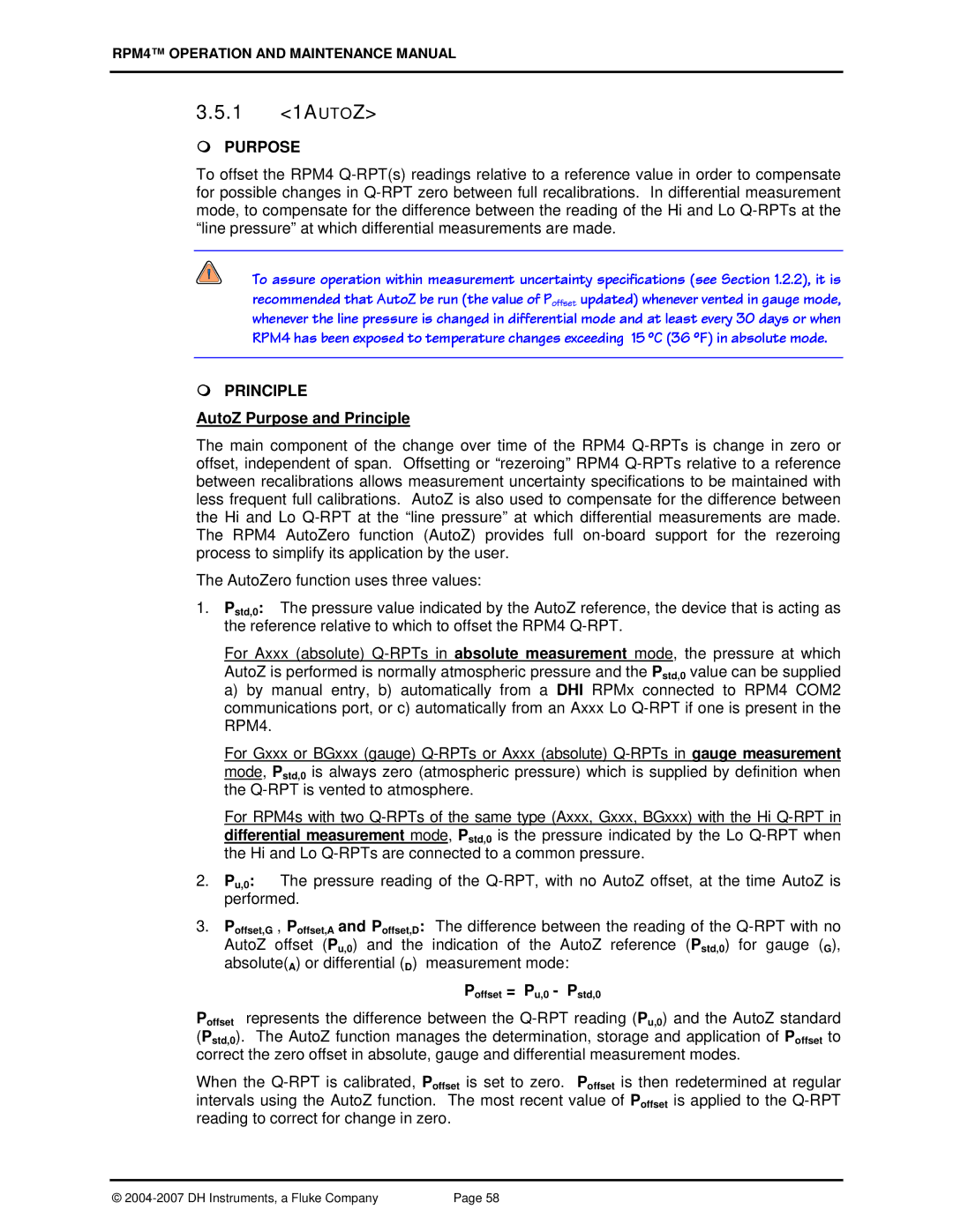 Fluke RPM4 manual 1 1AU T O Z, AutoZ Purpose and Principle 