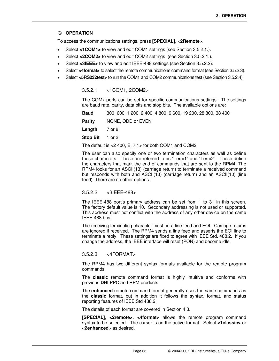 Fluke RPM4 manual 2.1 1COM1, 2COM2, 2.2 3IEEE-488, 2.3 4FORMAT 