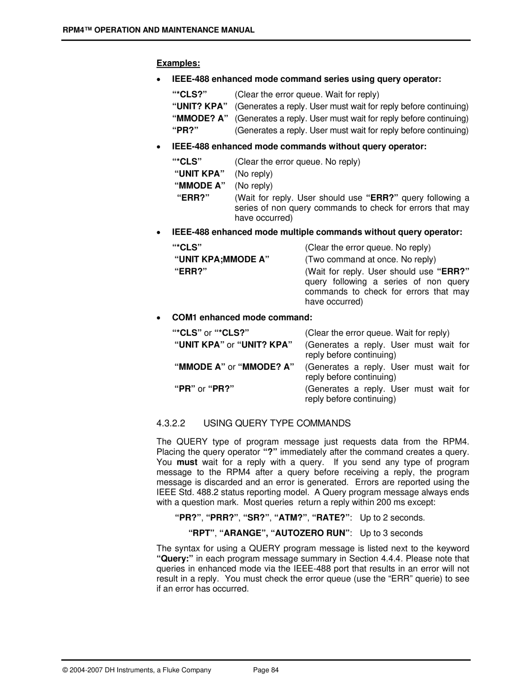 Fluke RPM4 manual Using Query Type Commands 