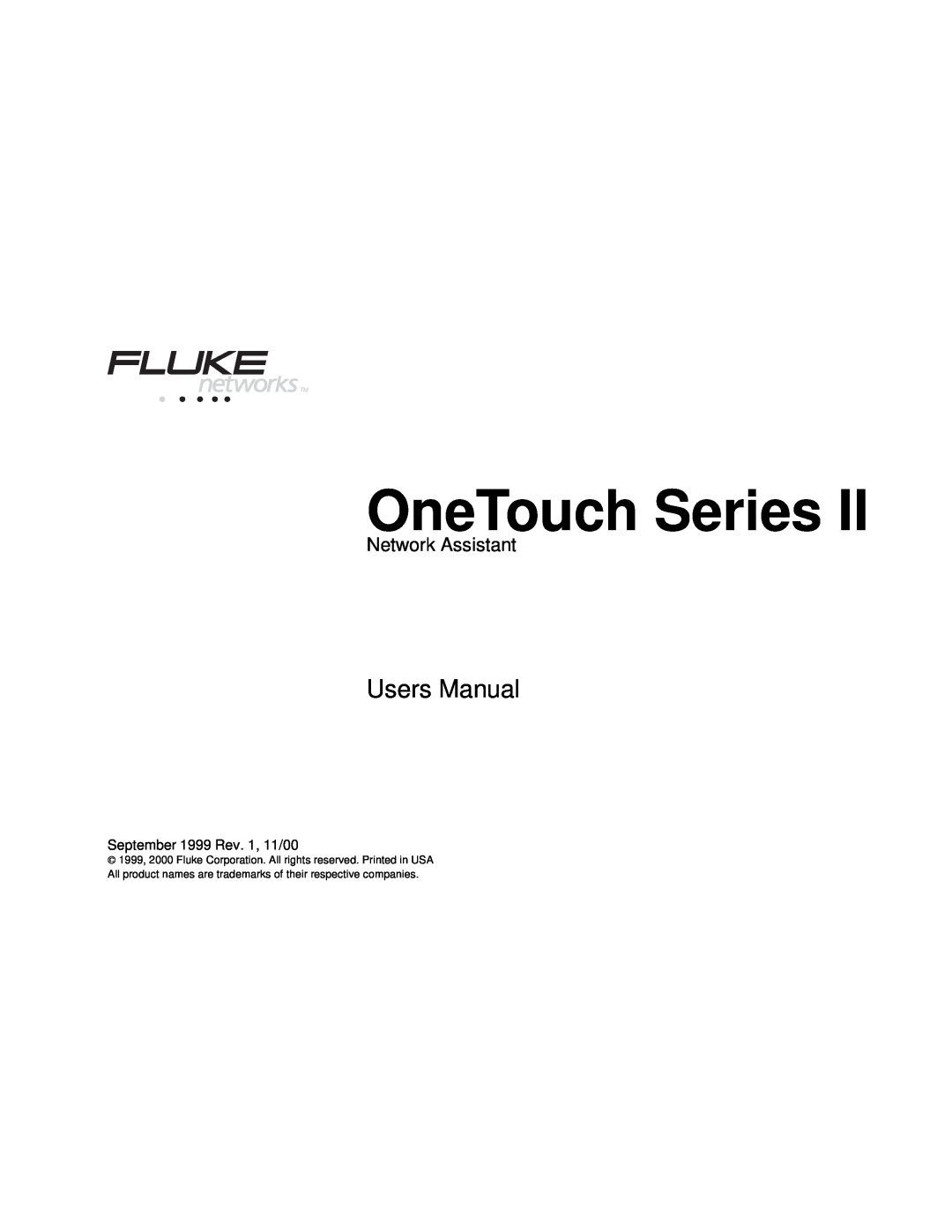 Fluke Series II user manual Network Assistant, OneTouch Series, Users Manual 