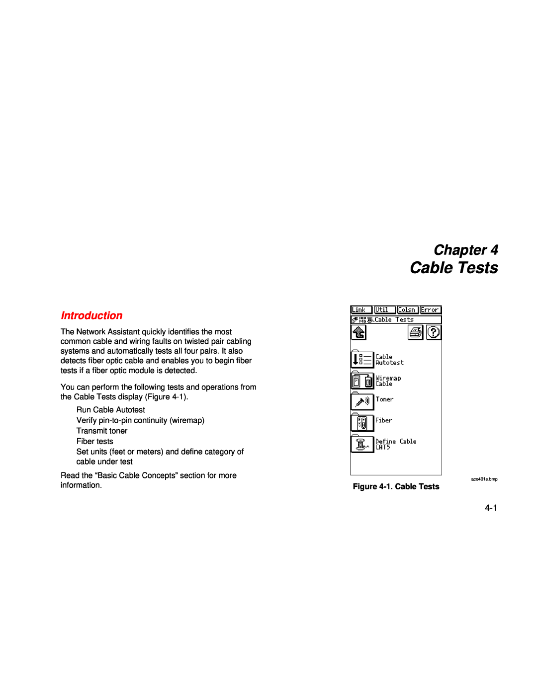 Fluke Series II user manual Chapter, Introduction, 1. Cable Tests 