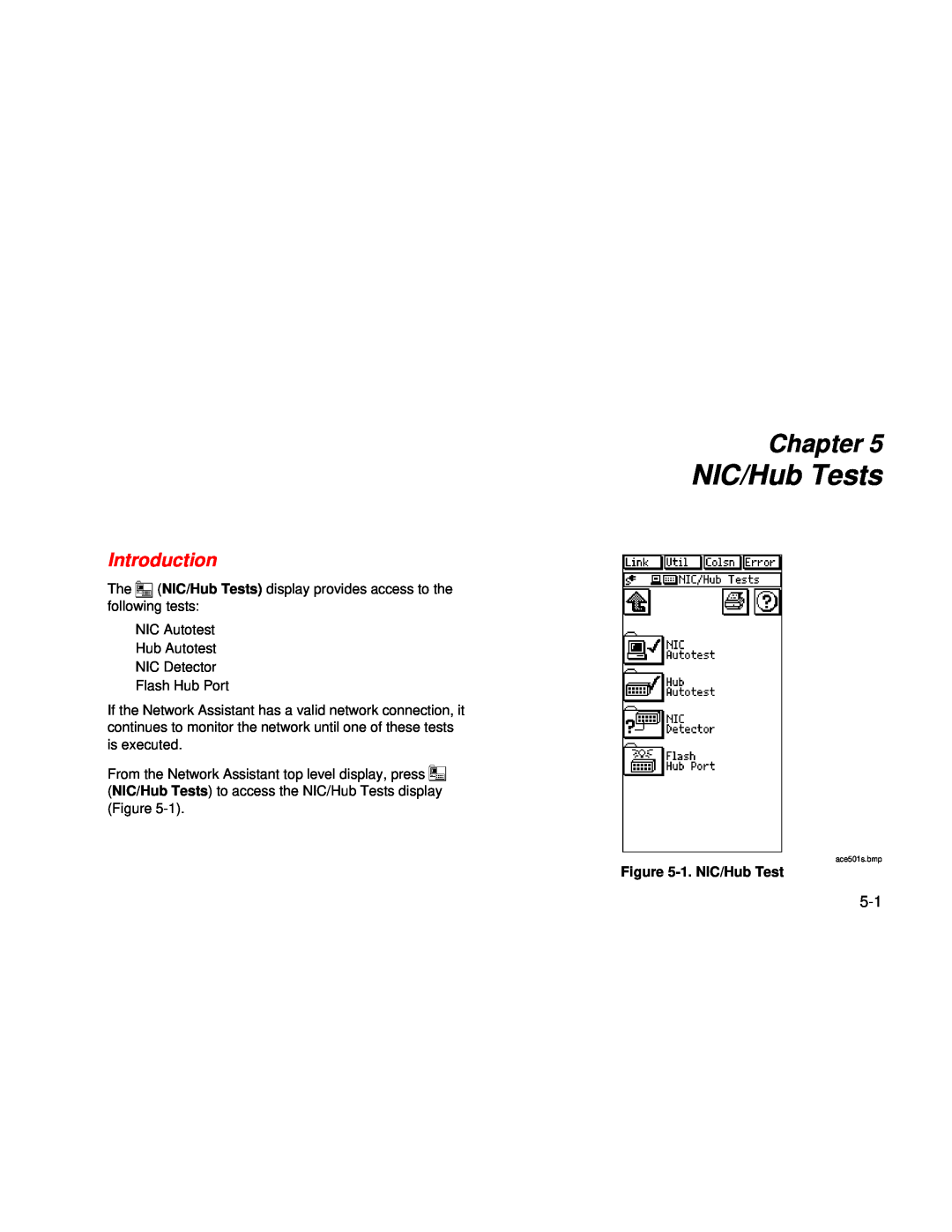 Fluke Series II user manual NIC/Hub Tests, Chapter, Introduction, 1. NIC/Hub Test 