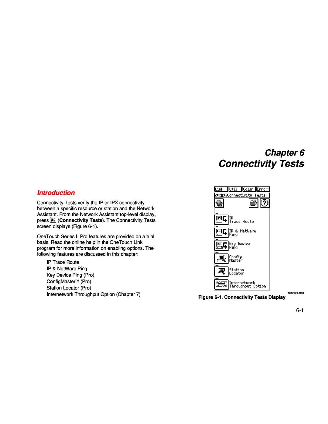 Fluke Series II user manual Chapter, Introduction, 1. Connectivity Tests Display 