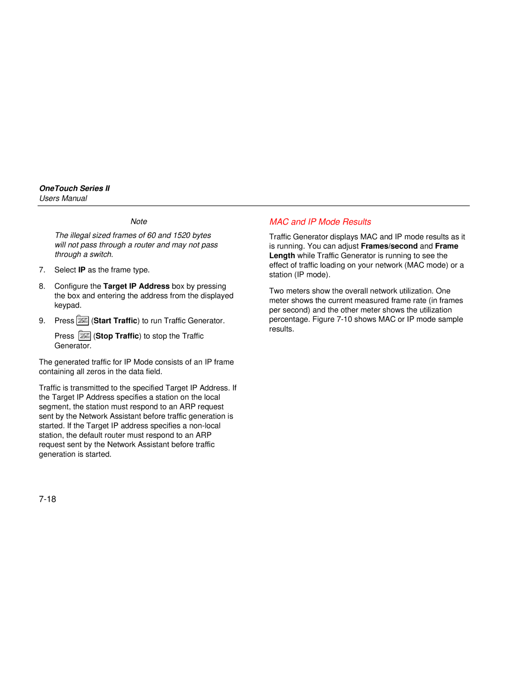 Fluke Series II user manual MAC and IP Mode Results 