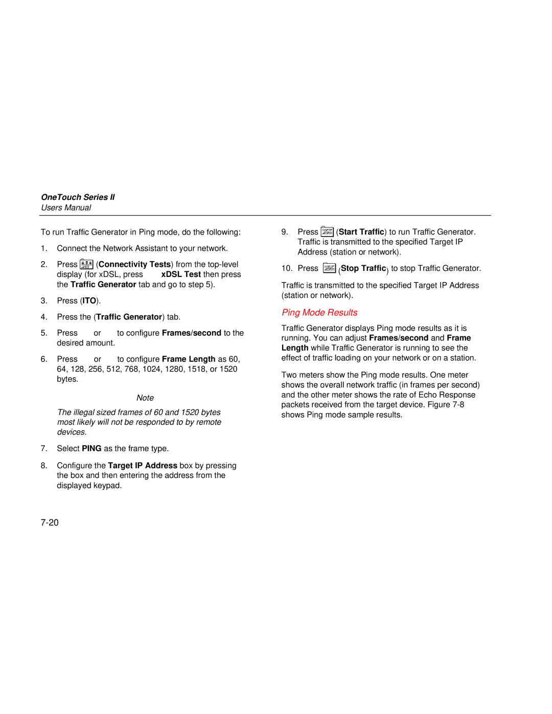 Fluke Series II user manual Ping Mode Results 