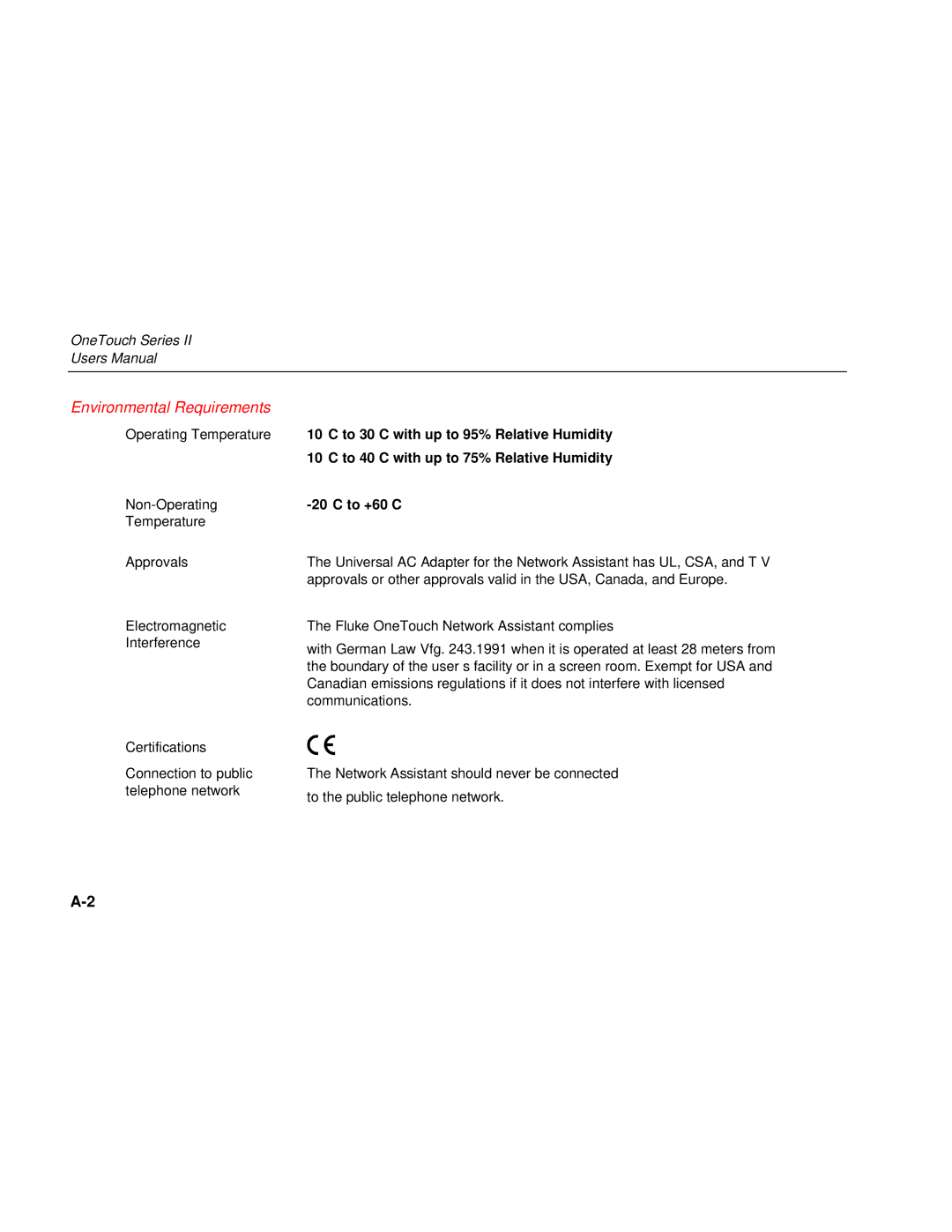 Fluke Series II user manual Environmental Requirements 