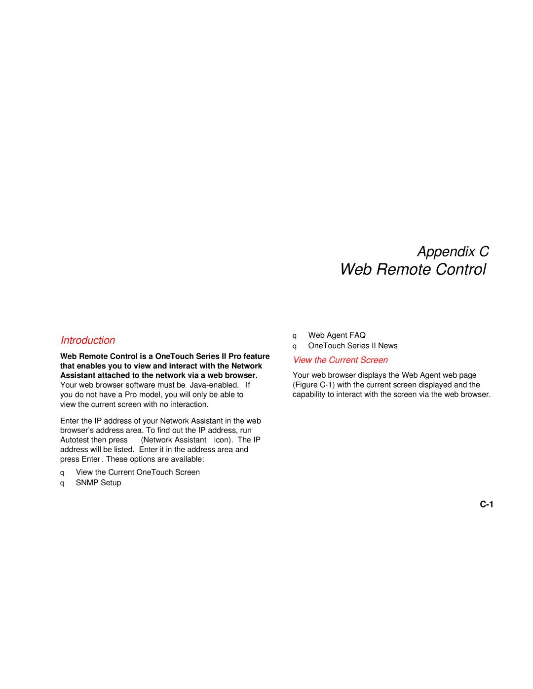 Fluke Series II user manual Web Remote Control, View the Current Screen 