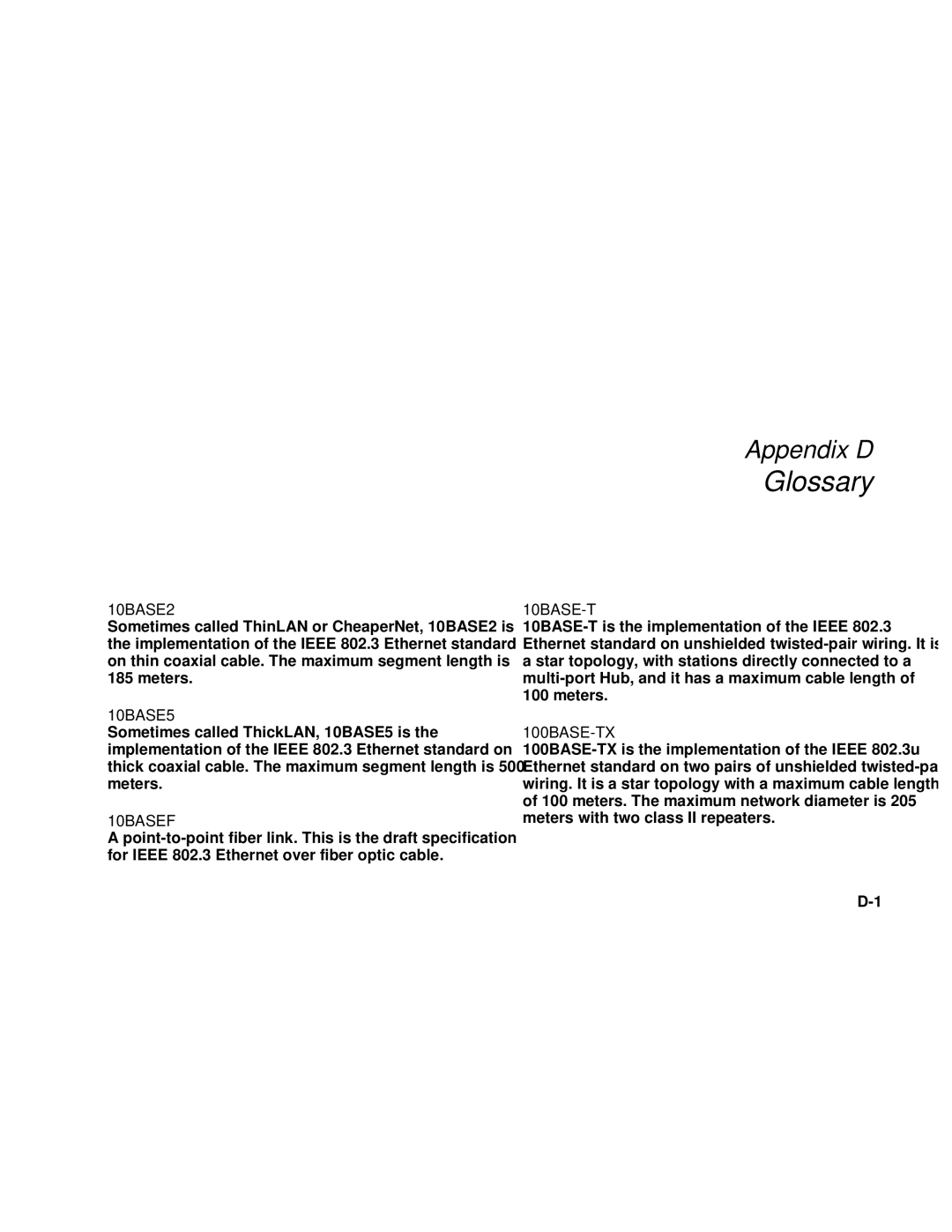 Fluke Series II user manual Glossary, 10BASE2 