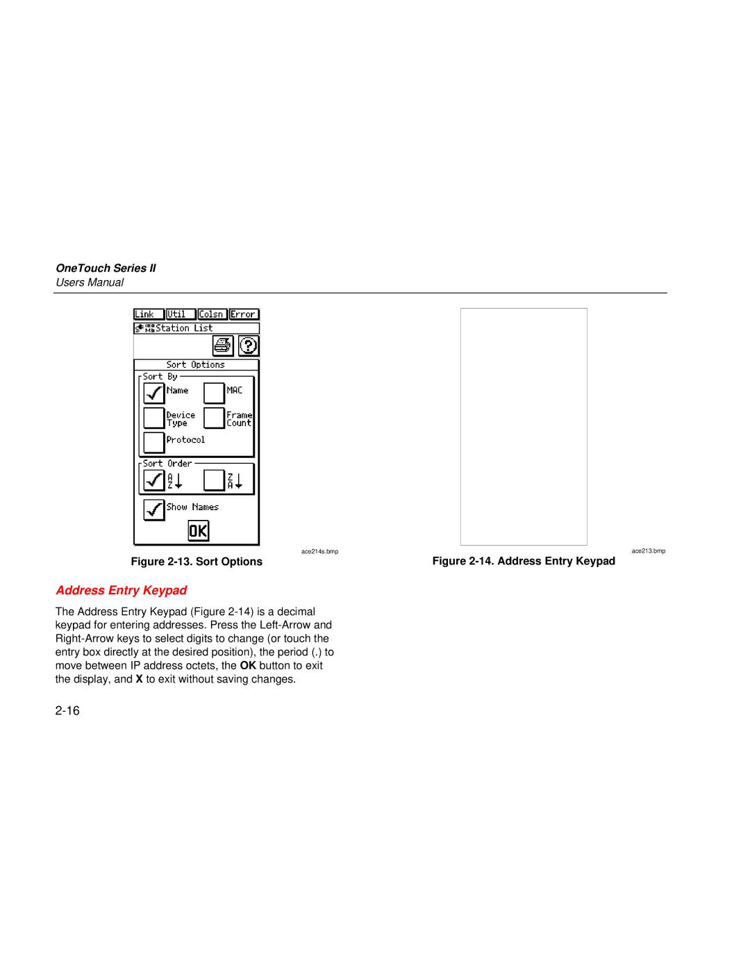 Fluke Series II user manual Address Entry Keypad, Sort Options 