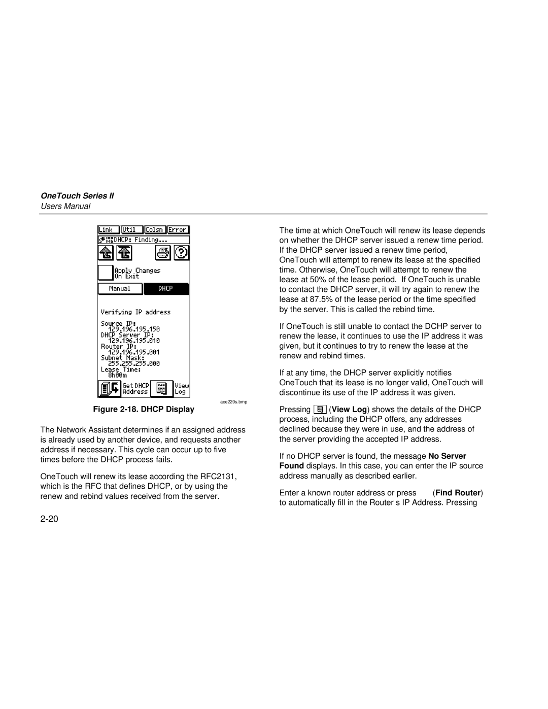 Fluke Series II user manual Dhcp Display 