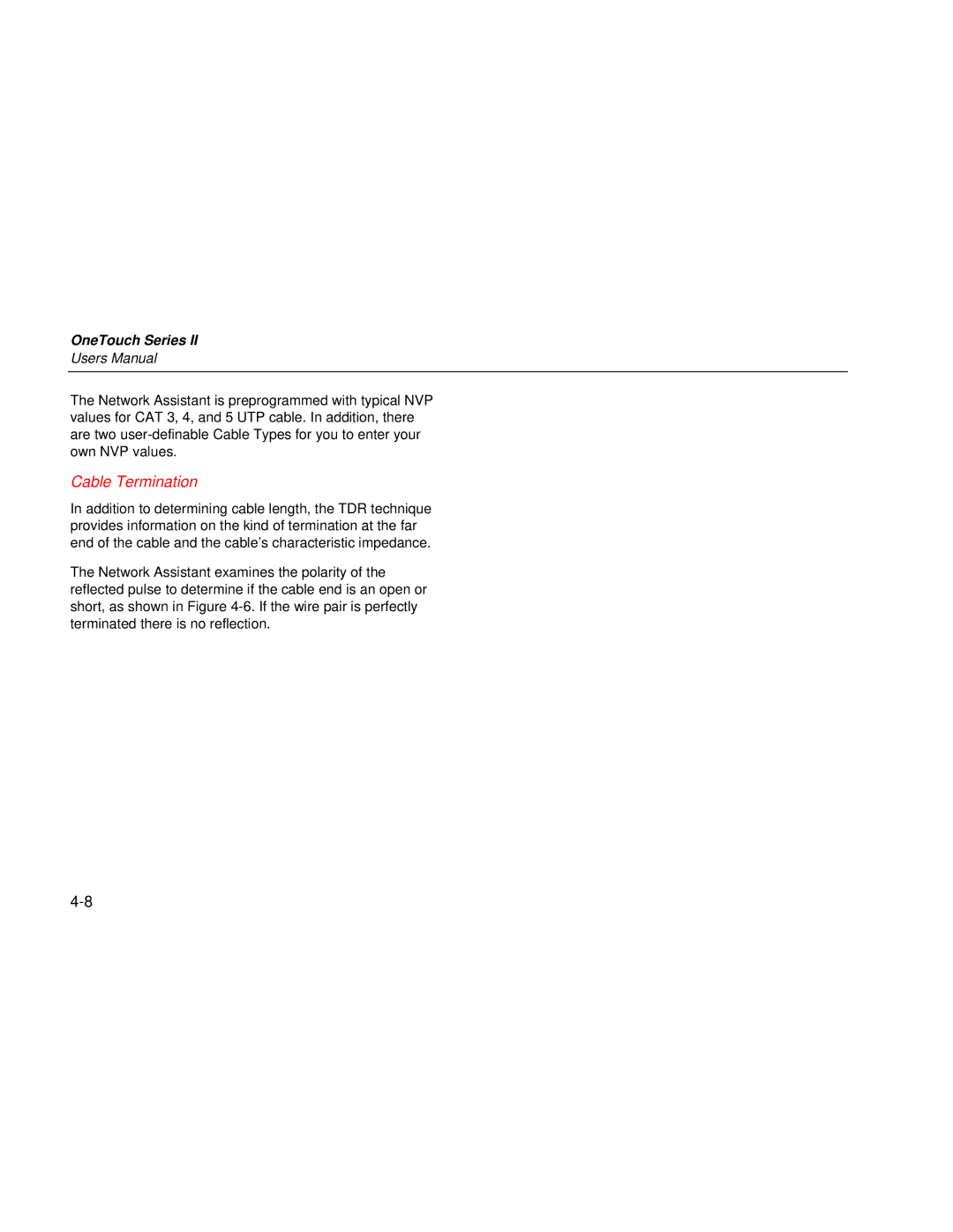 Fluke Series II user manual Cable Termination 