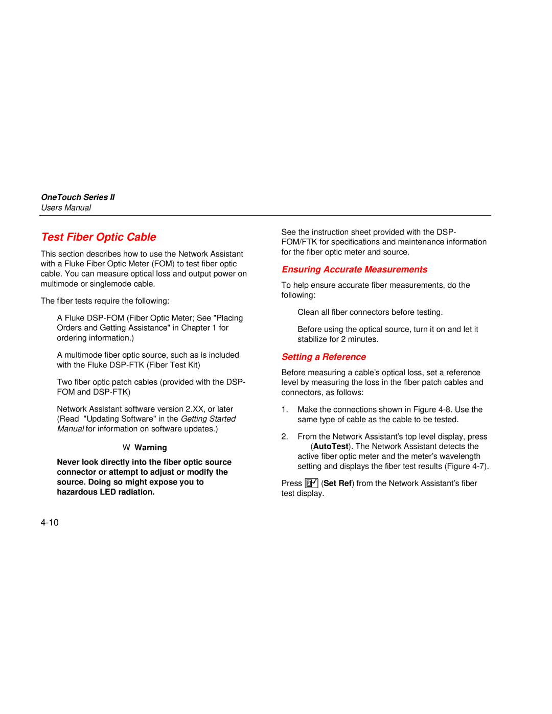 Fluke Series II user manual Ensuring Accurate Measurements, Setting a Reference 