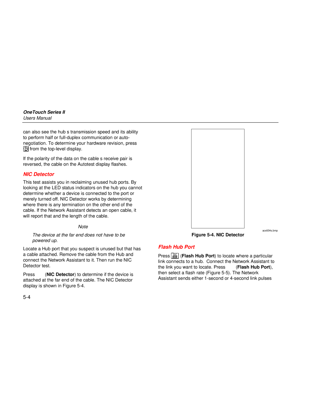 Fluke Series II user manual NIC Detector, Flash Hub Port 