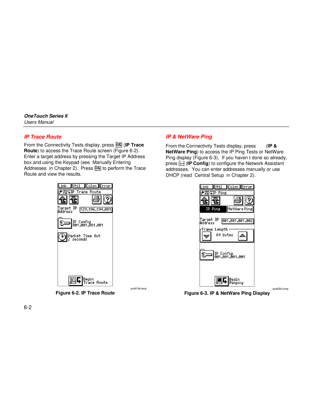 Fluke Series II user manual IP Trace Route, IP & NetWare Ping 