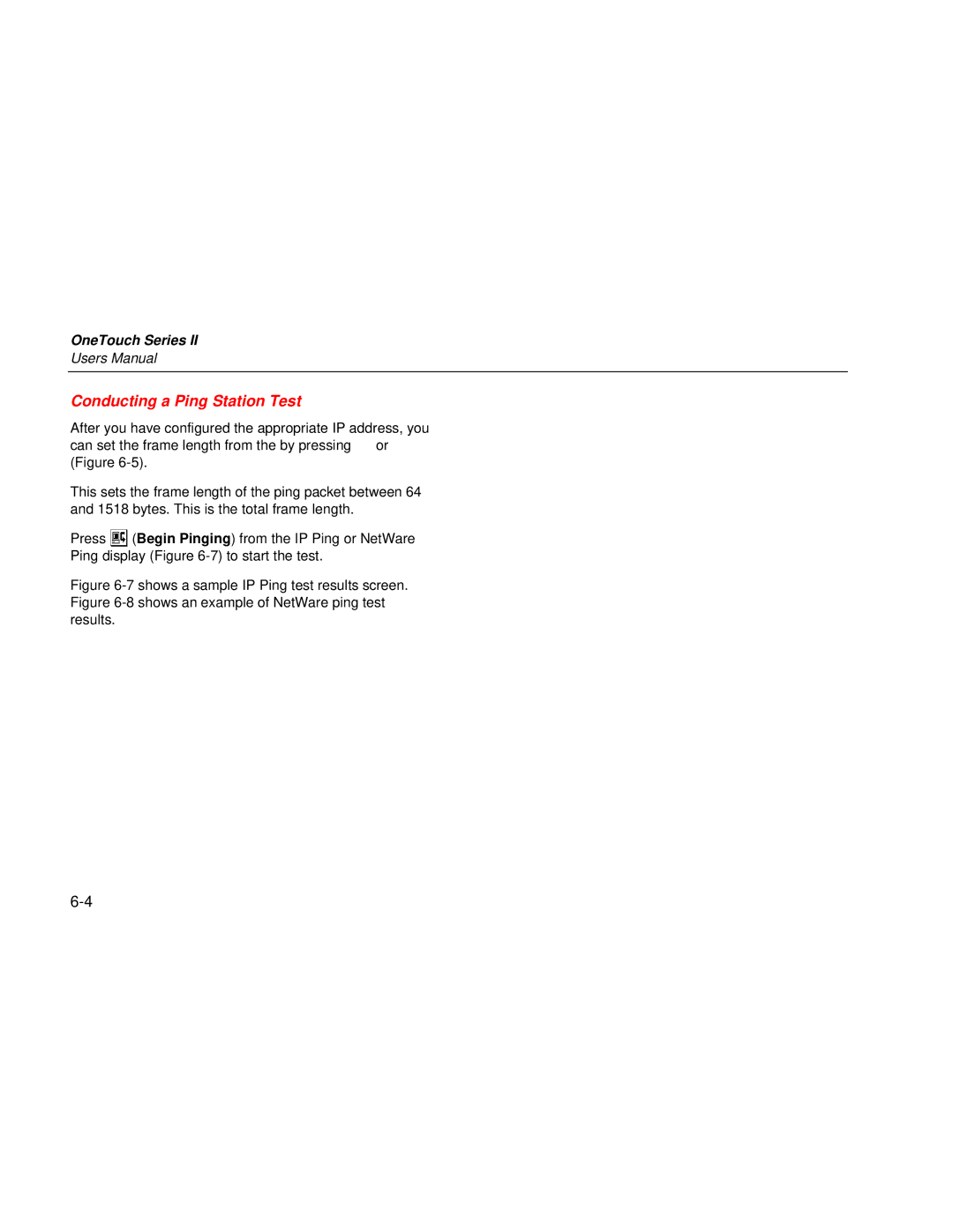 Fluke Series II user manual Conducting a Ping Station Test 