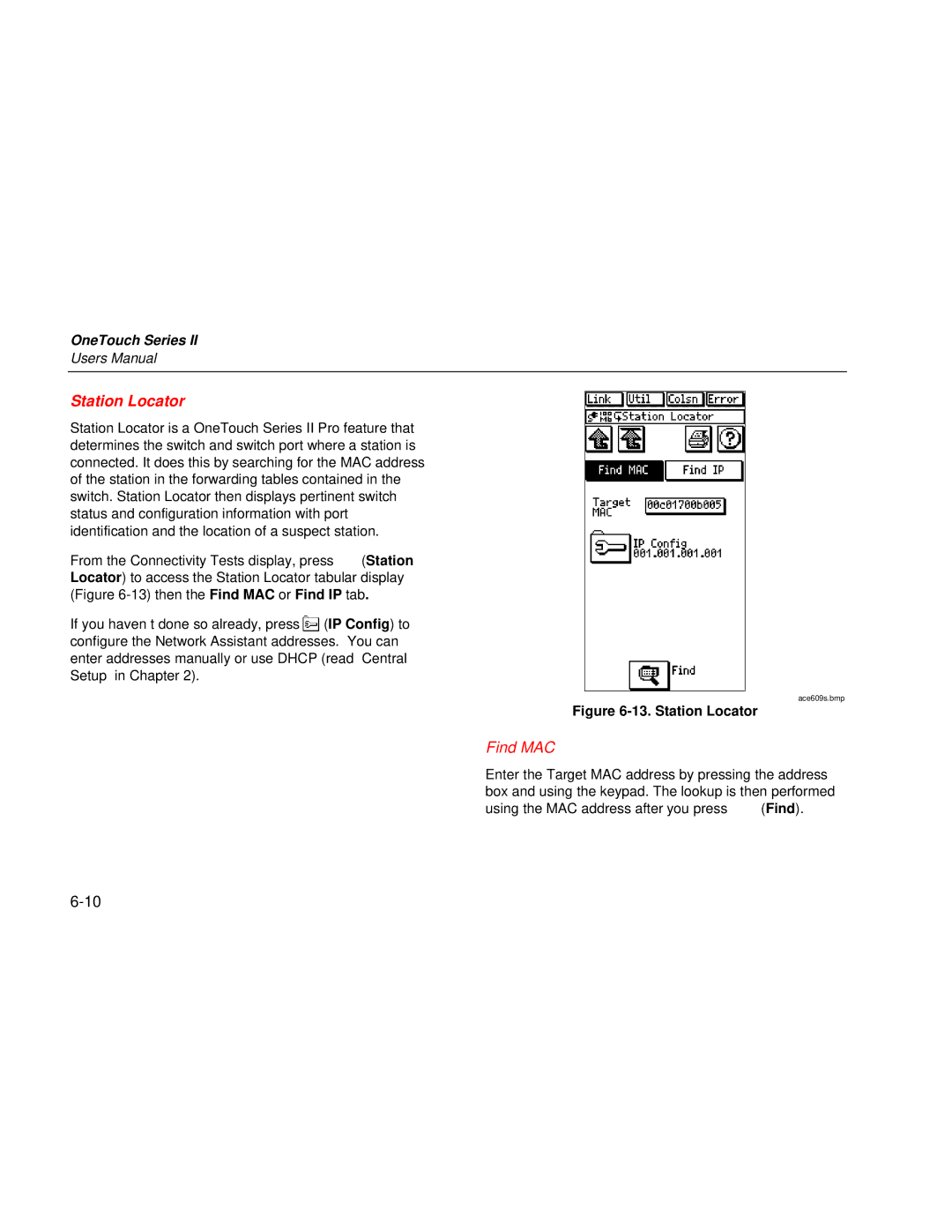 Fluke Series II user manual Station Locator, Find MAC 