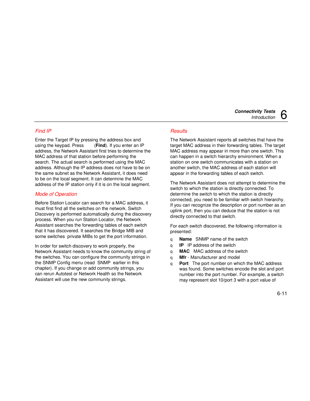 Fluke Series II user manual Find IP, Mode of Operation, Results 