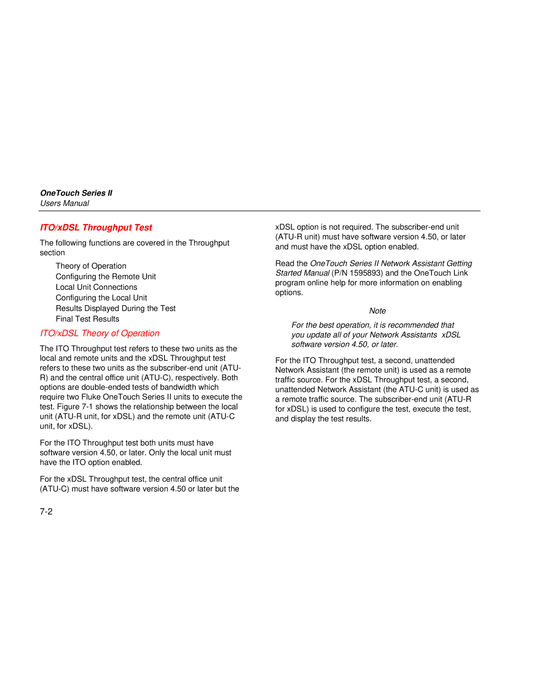 Fluke Series II user manual ITO/xDSL Throughput Test, ITO/xDSL Theory of Operation 