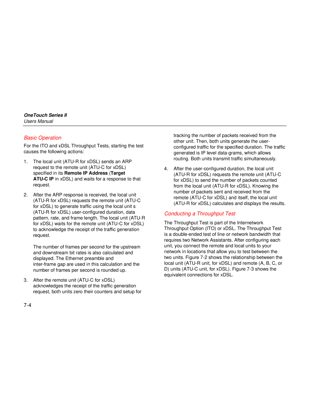 Fluke Series II user manual Basic Operation, Conducting a Throughput Test 